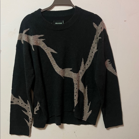 ZADIG & VOLTAIRE MARKUS WS VEGETAL 100% CASHMERE SWEATER SIZE L
